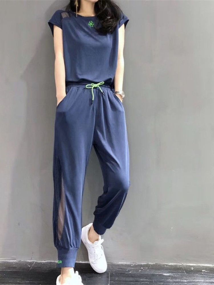 Summer 2022 Sports Style Short-sleeved Harlan Slim Casual Gym Two-piece Fitness Clothing Suit Women&#39;s Jogging Suits