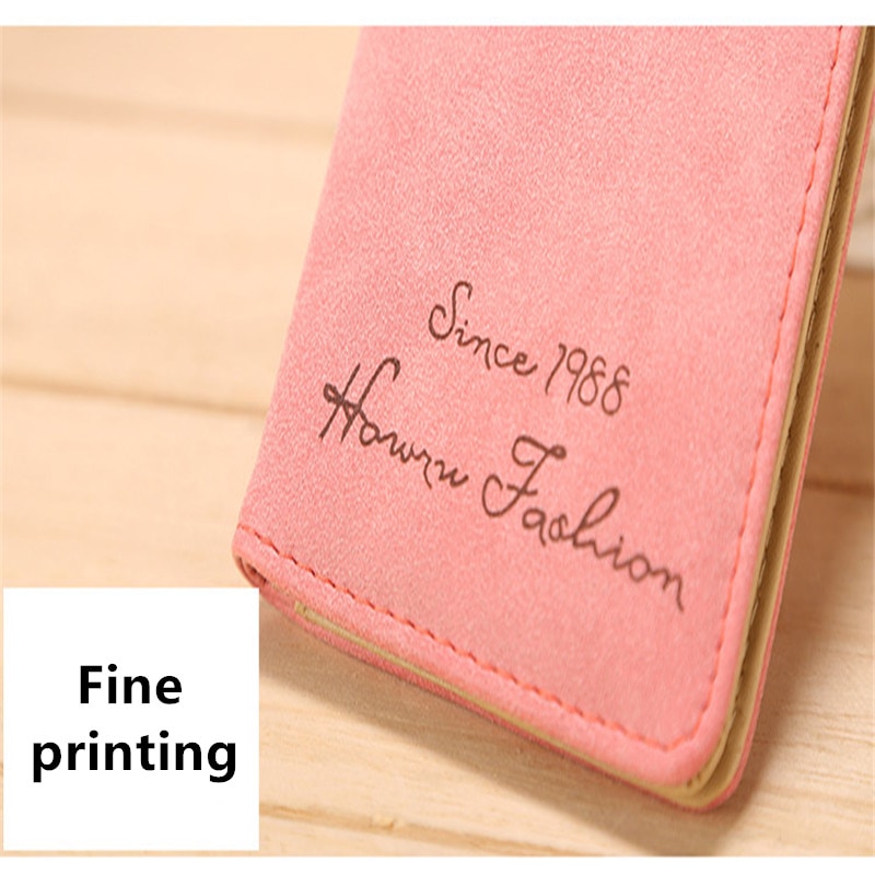 PU Leather Long Colorful Ladies Wallet Clip Thin Two Fold Women Slim Purse Letter Decoration Card Case