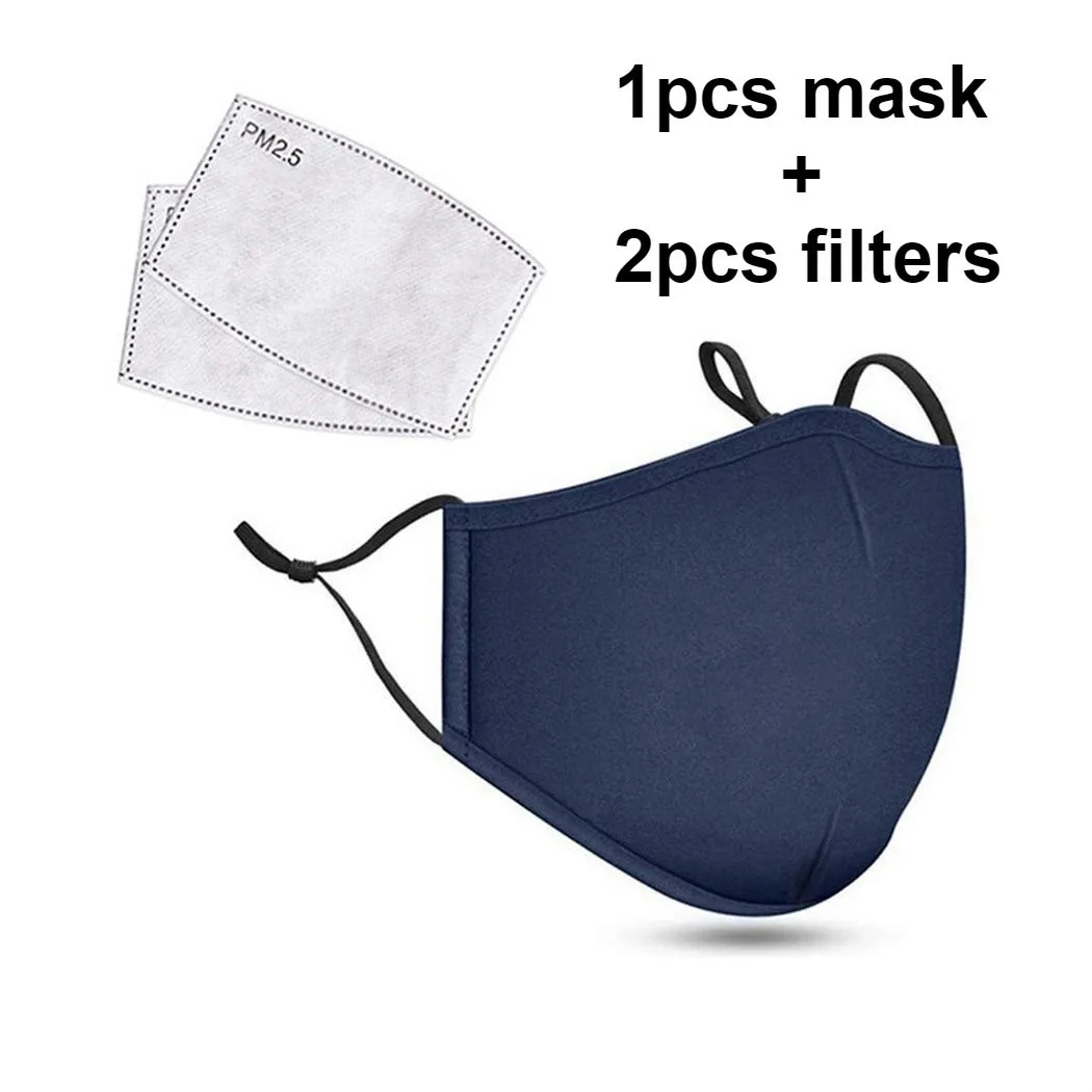 Baumwolle schwarz Maske Mund Gesicht Anti Staub pm2.5 Aktivkohle filter Stoff masken wasch bar wieder verwendbar: Dunkelblau