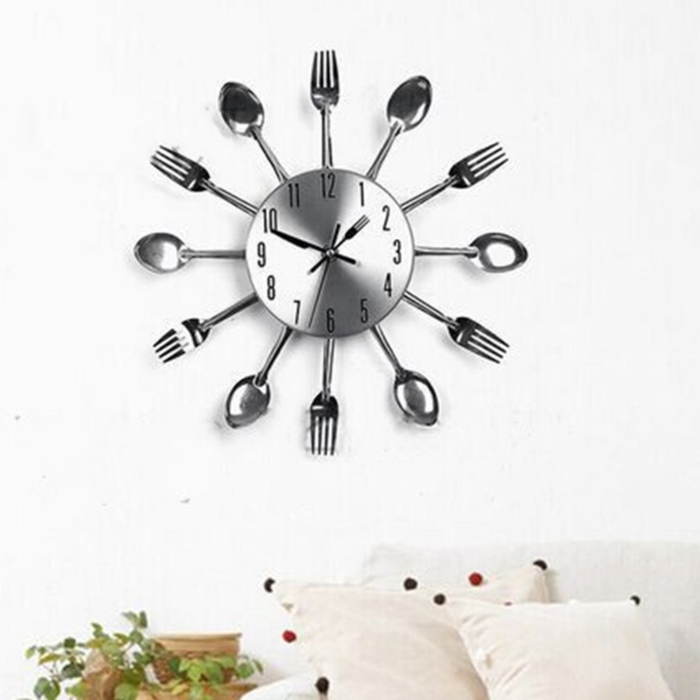 Stainless Steel Knife Fork Spoon Kitchen Restaurant Wall Clock Home Decoration Wall Clocks Multifunctional Tools