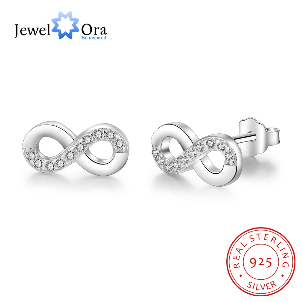 JewelOra Infinity Love Silver Color Cubic Zirconia Stud Earrings Trendy Party Accessories Earrings for Women