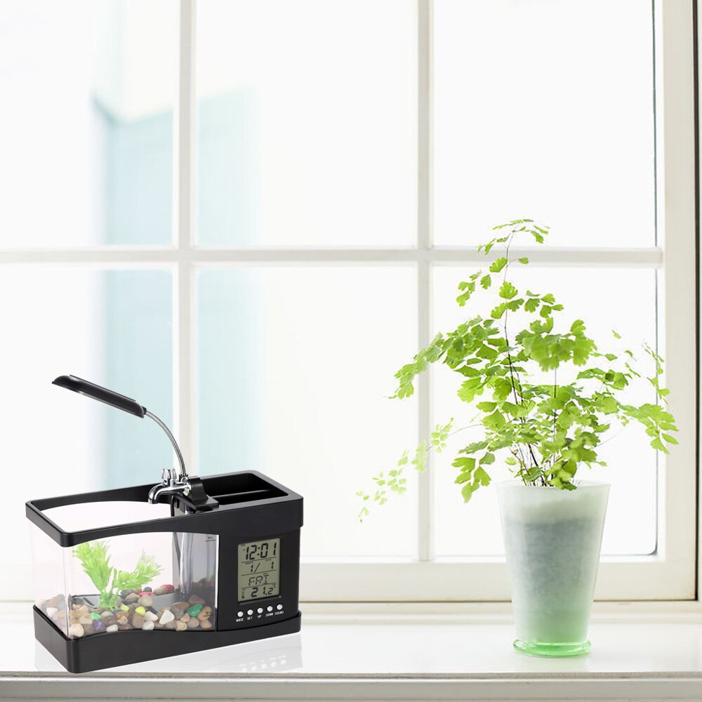 USB Mini Aquarium Fish Tank with LED Lamp Light Aquarium Fishbowl With LCD Display Screen and Clock Fish Tank Aquarium