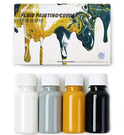 4 Bottles of Fluid Painting Paint Set Liquid Acrylic Silicone Oil Cell Fluid Painting Diy Graffiti Decorative Art Supplies oil: E 4x75ml