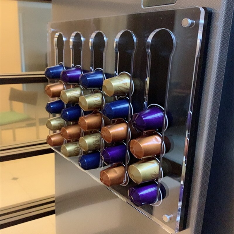 Porte-capsules de café de Nespresso, support mural en acrylique, organisateur de dosettes, support de rangement de 35 dosettes pour étagères à tasses de Nespresso