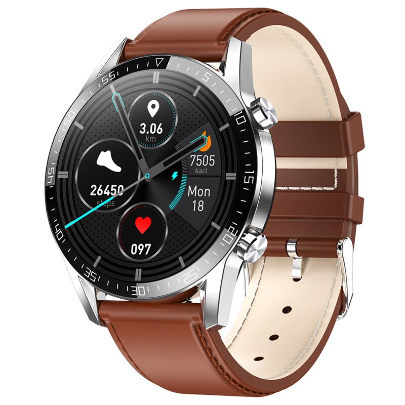 Reloj Inteligente Slimme Horloge Android Mannen Waterdichte IP68 Smartwatch Mannen Smart Horloge Kerst Voor Het Jaar: Brown Leather