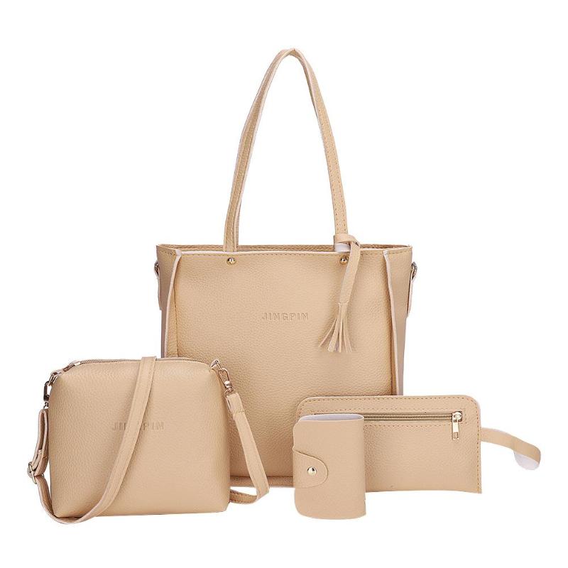 4-Piece PU Leather Totes Set - Women's Shoulder Bag, Clutch, Card Holder & Messenger Bag