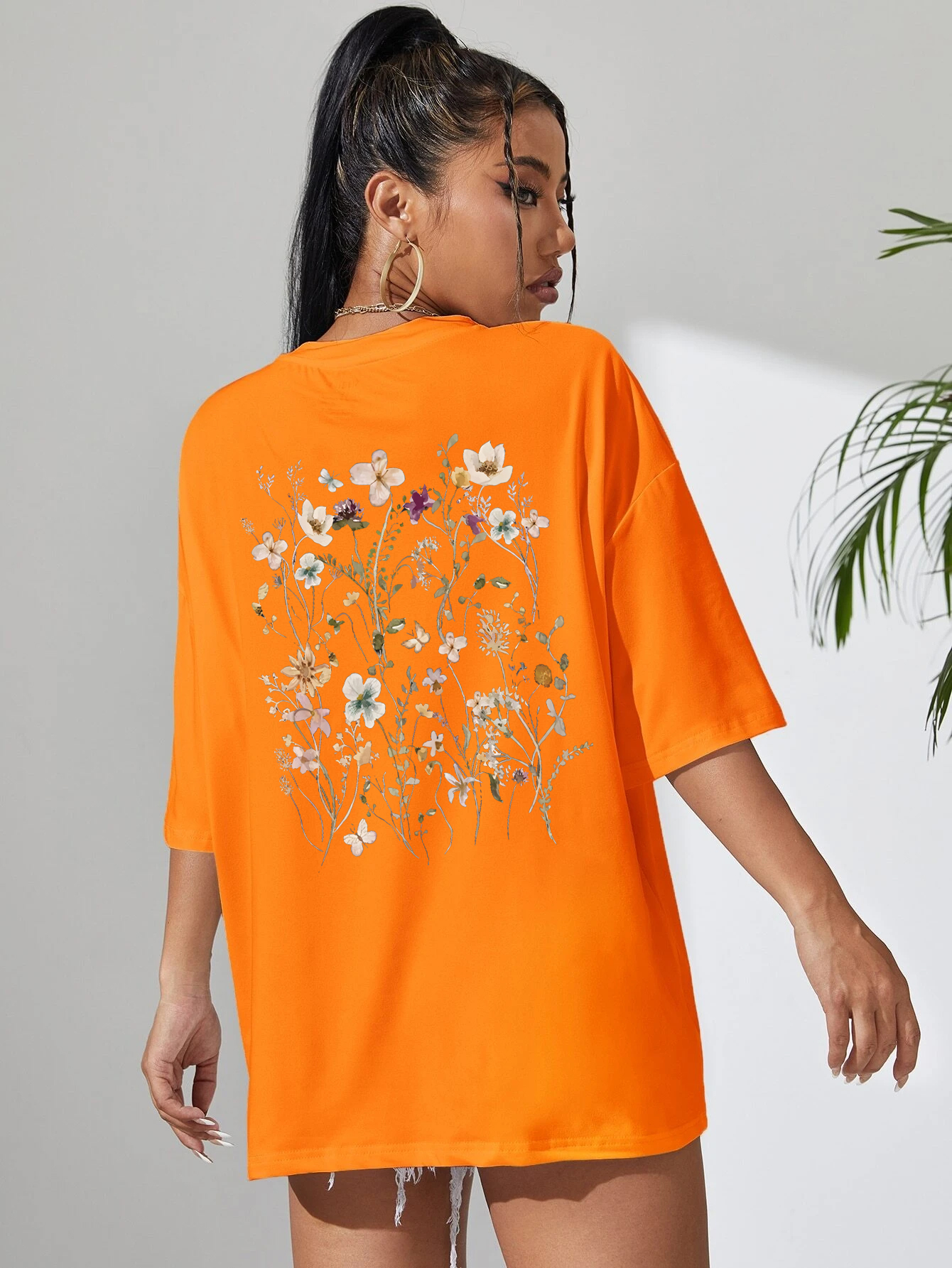 Lindas clusters de flores estampadas de algodão camisetas femininas casuais respiráveis macias manga curta tops soltos e confortáveis roupas de rua