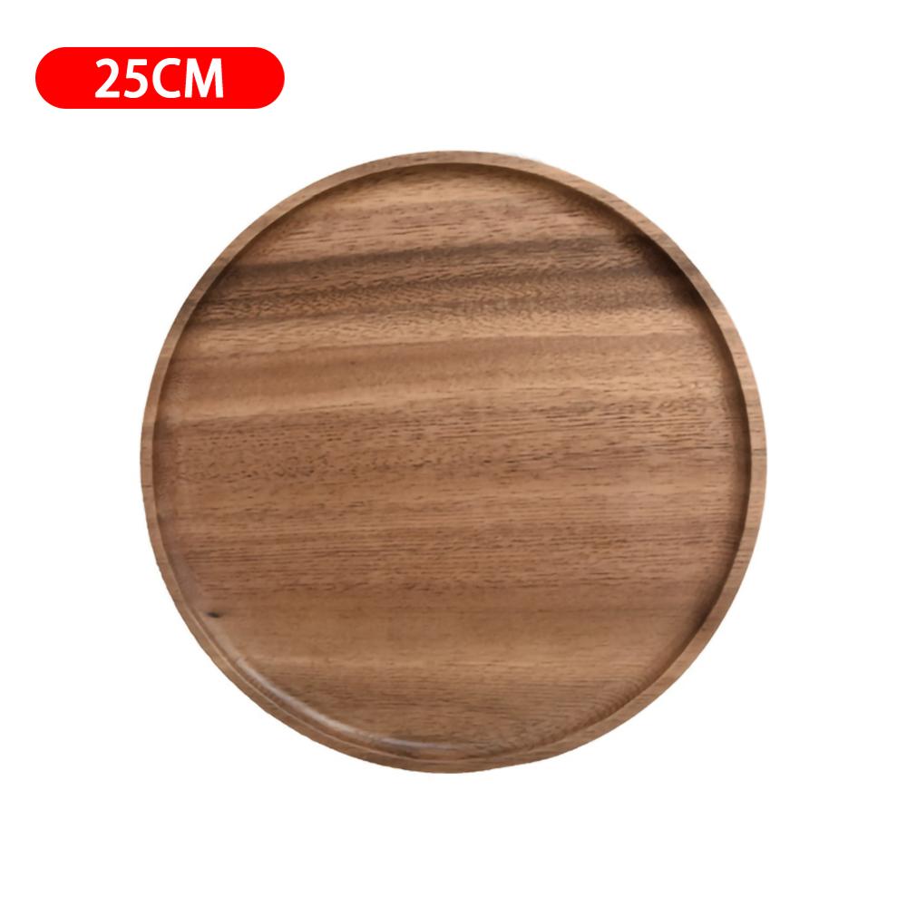 Round solid wood rounded walnut wood wooden fruit plate wooden saucer tea tray dessert dinner breakfast plate tableware set: 25cm