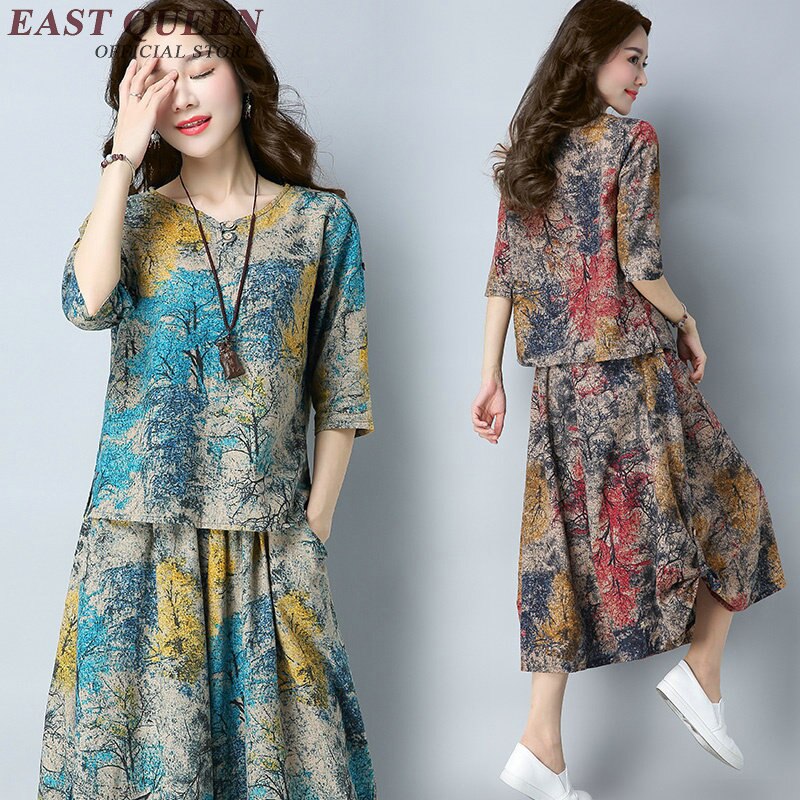 Chinese oosterse vrouwen tweedelige set zomer broekpak vrouwen vintage bloemenprint elegante dames broek pak AA2559 YQ