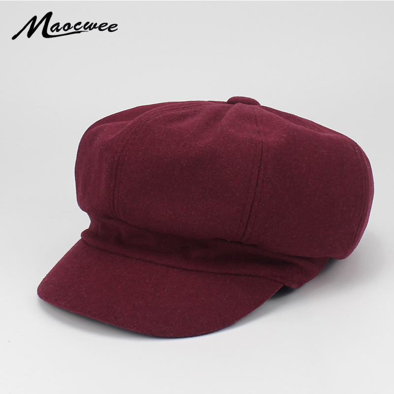 Retro vinter kvinnlig basker duckbill murgröna keps kvinna flicka platt cabbie newsboy varm hatt svart / vin konstnär bomull kvinnor hatt