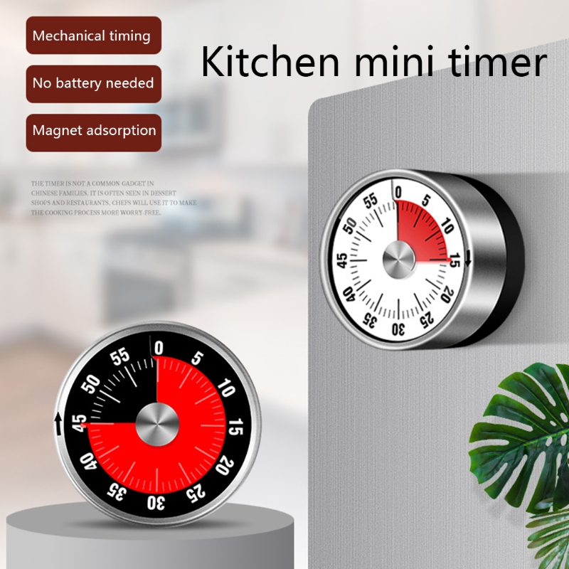 Stainless Steel Visual Timer Mechanical Kitchen Timer 60-Minutes Alarm Cooking Timer with Loud Alarm Magnetic Clock Timer
