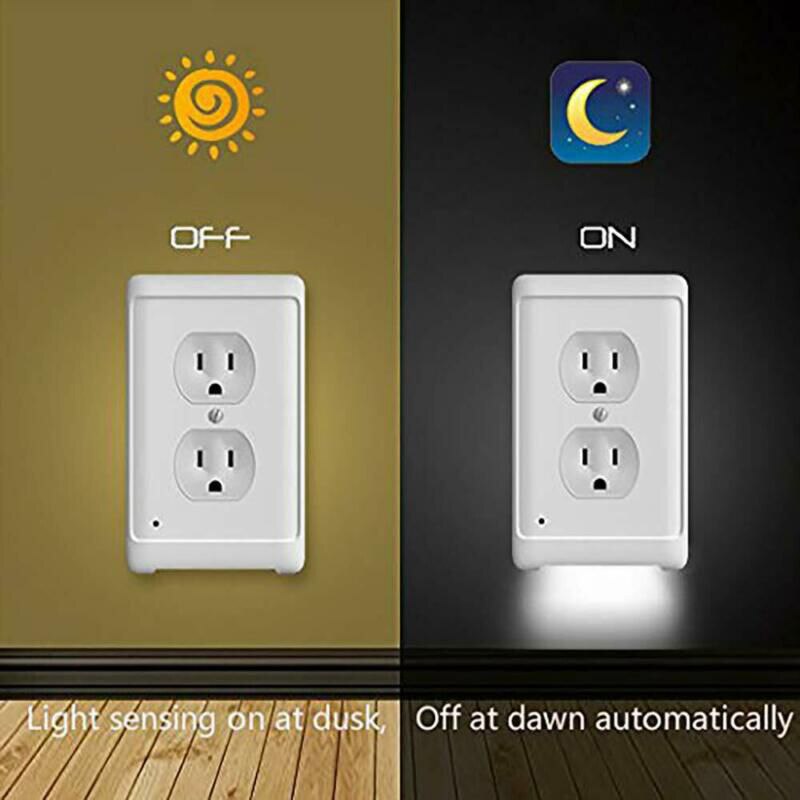 Night Angel Duplex Durable Convenient Outlet Cover Wall Plate With Led Night Lights Ambient Light Sensor