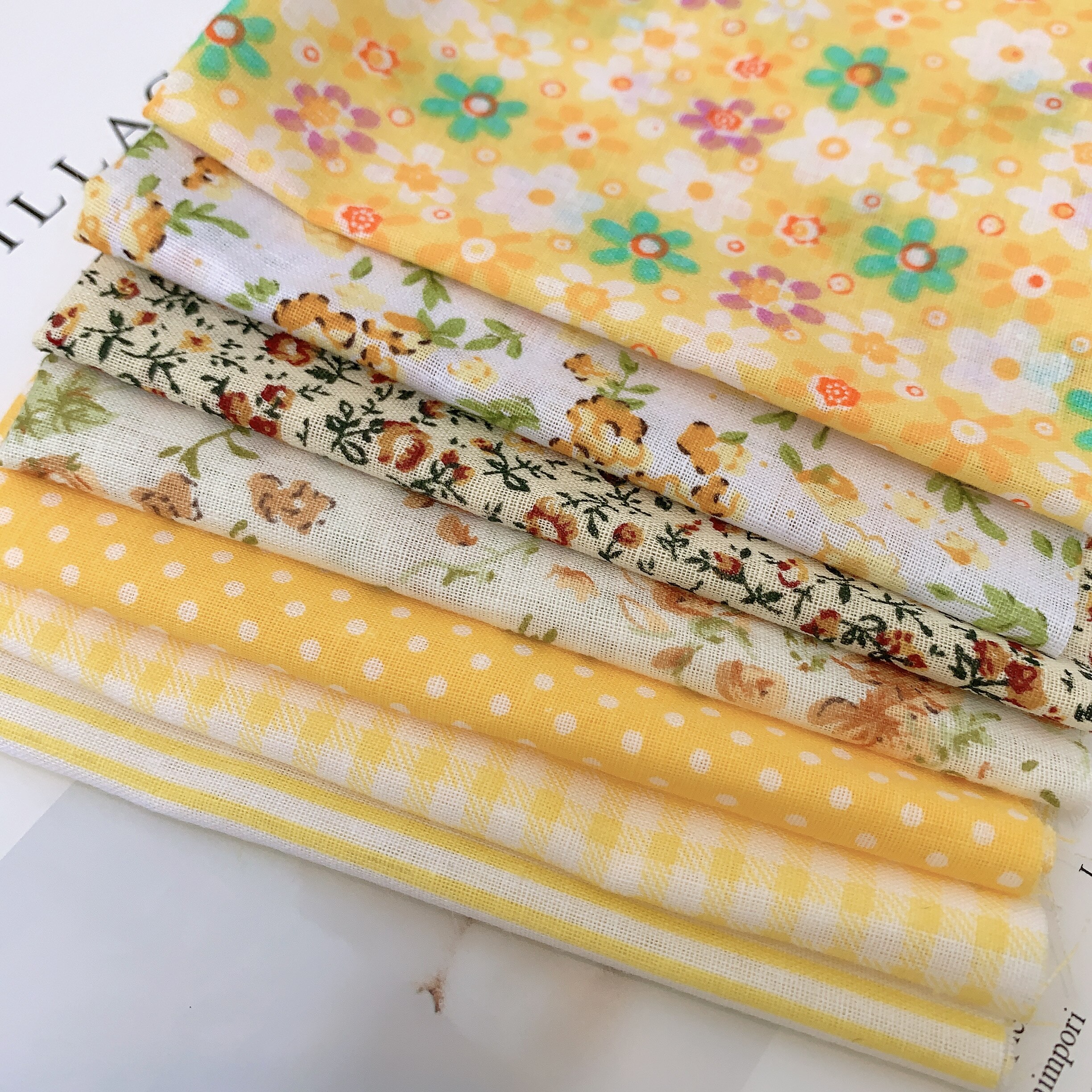 7 pièces 50cm X48cm plaine mince Patchwork coton tissu série florale bleu charme quarts paquet couture