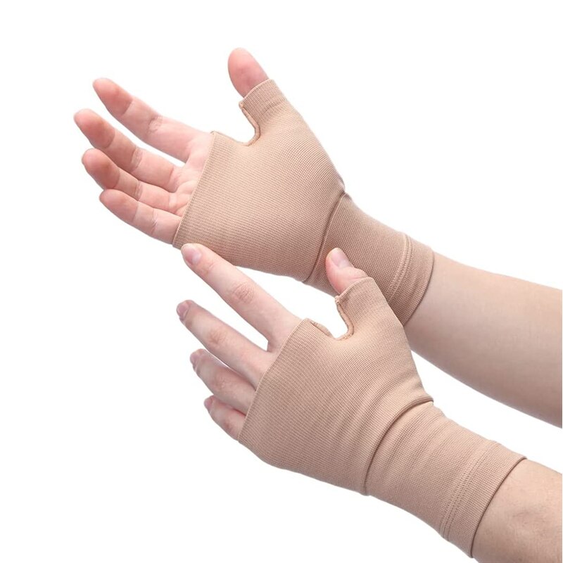 2PCS Fingerless Compression Gloves Wrist Thumb Support Sleeves Protector for Carpal Tunnel Pain Fatigue Sprains Sports Wristband: Beige / XL