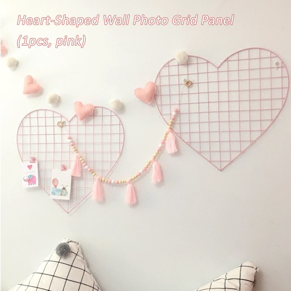 Home Decor Heart Wall Decoration Wall Photo Grid Panel Rack Clip Painted Wire Photograph Picture Hanging Frame Photo Organizer