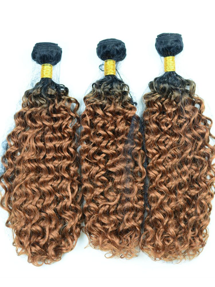Adorable tissage synthétique ondulé T1b30 en Fiber résistante à la chaleur, mèches de cheveux bouclés Jerry, couleur brun foncé ombré, 100g: T1B / 30 / 4 Pièces