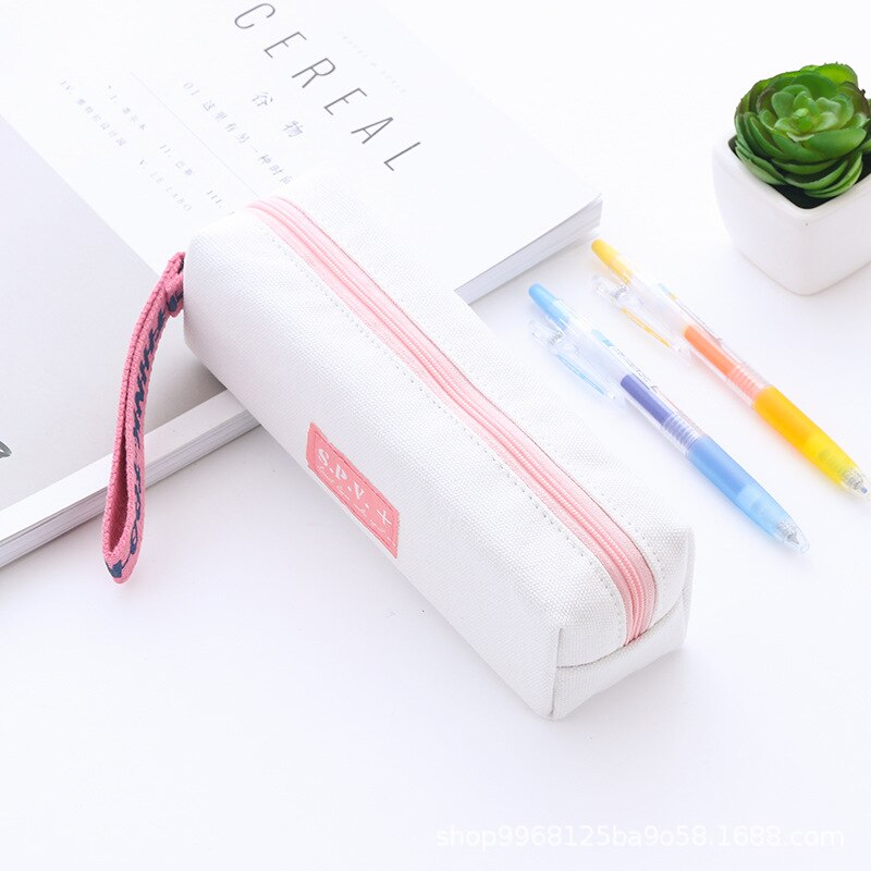 Pencil Case Simple Style Zipper Pencil Bags Pen Holders School Supplies Stationery Pencil Box for Boys or Girls: White