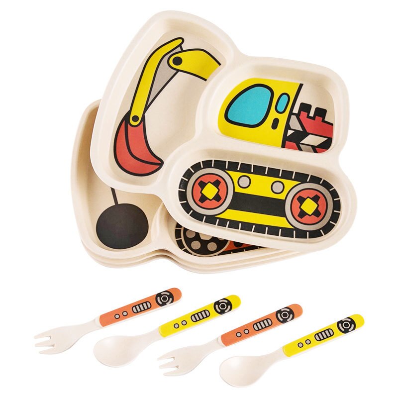 Baby bambu skål barn servis set tecknad bil baby mattallrik baby träning skål sked gaffel för barn med låda wxy 003