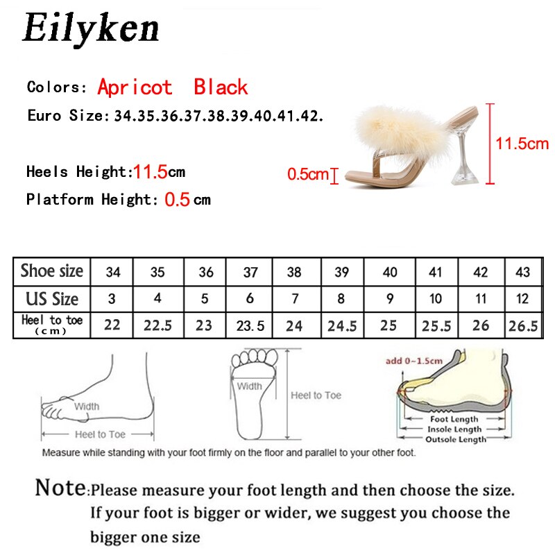 Eilyken-pantoufles d'été plume à talons hauts pour femmes, tongs à bout carré cristal clair, chaussures d'été, collection