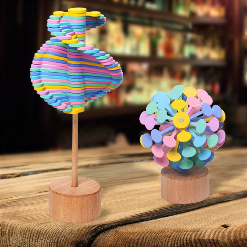 Wooden Helicone Magic Wand Roll Stress Relief Toy Children Rotating Lollipop Toys Decompression Art Home Decoration