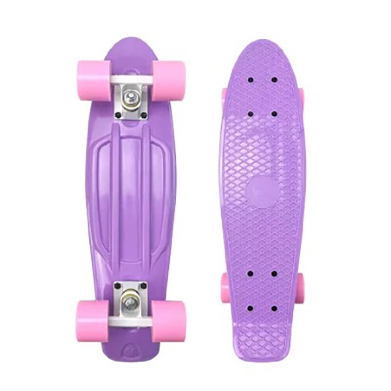 Mini patineta deportiva de 22 pulgadas para niños, monopatín de Color macarrón, Cruiser Multicolor: Purple(Pink wheels)