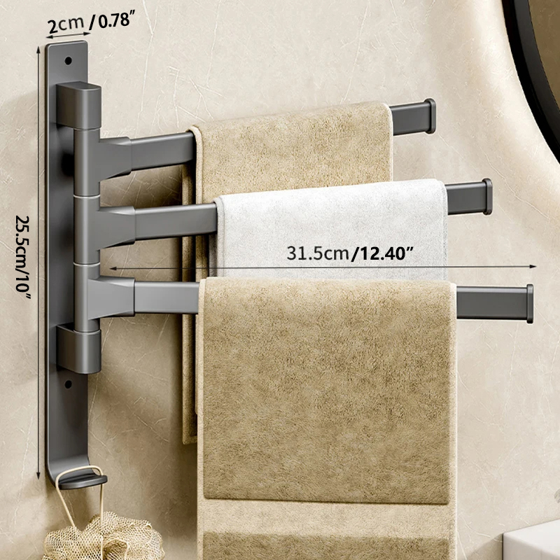 Bathroom Towel Rack Rotatable Towel Holder Space Aluminum 2/3/4/5-Bar Towel Hanger Kitchen Shelf Paper Hanging Wall Mounted: Navy Blue