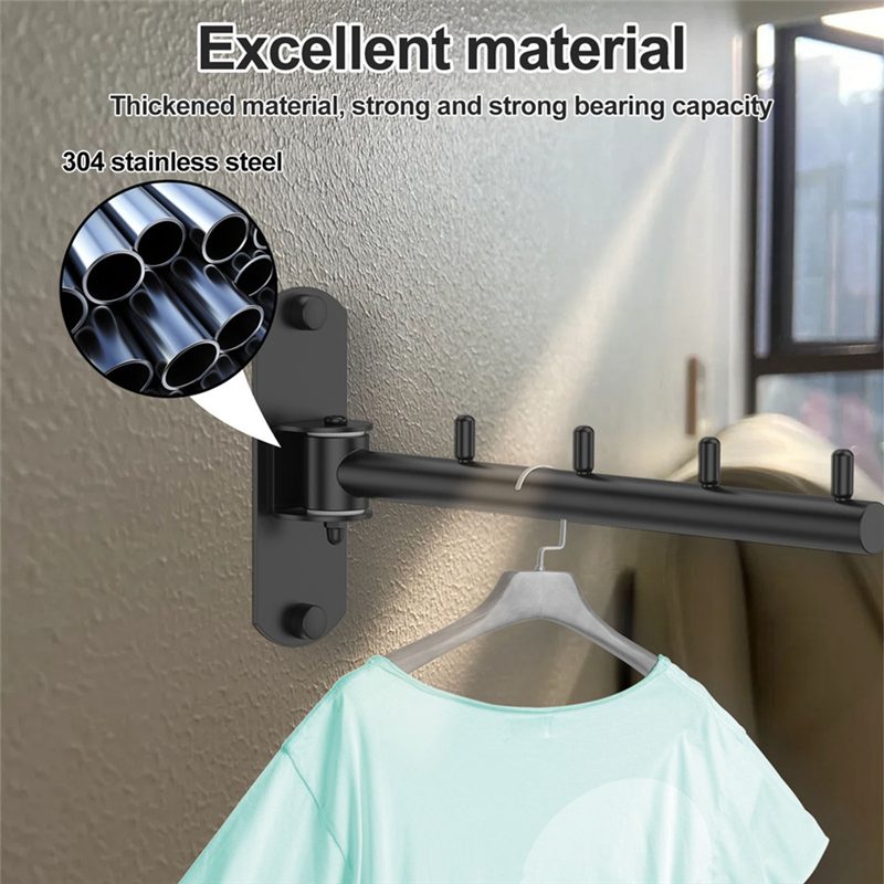 Bsevb - ruchomy wieszak na ubrania, obrotowy, ze stali nierdzewnej, do montażu na ścianie, do wewnątrz i na balkonie, oszczędzający miejsce
