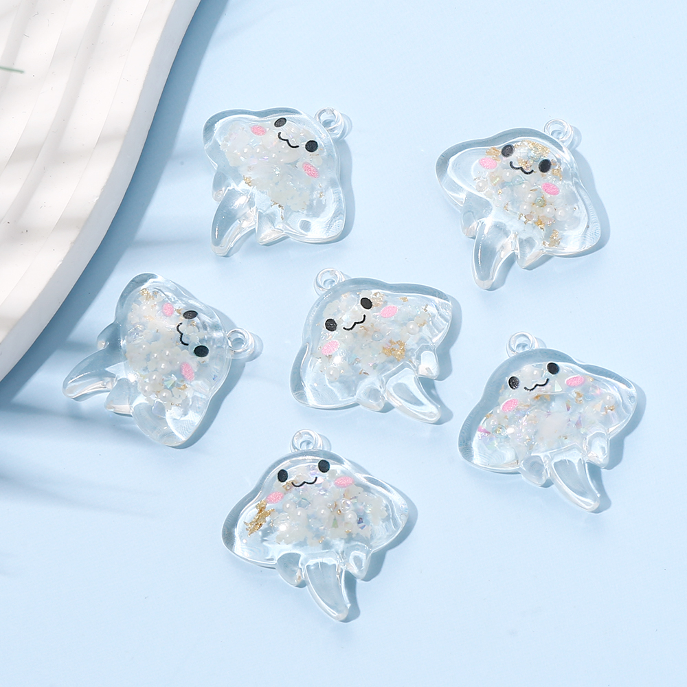 10Pcs 30mm Charm Luminous Resin Pendant Glow-in-the-Dark Colorful Transparent Jellyfish Pendant For DIY Necklace Jewelry Making: SILVER PLATED