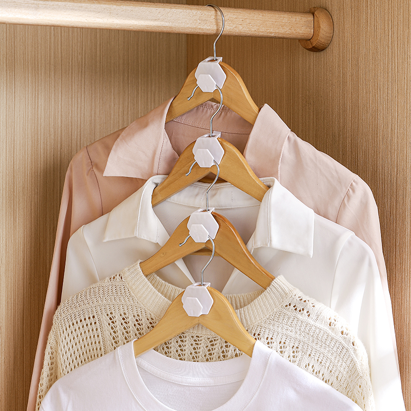 Hak robić wieszania ubrań, oszczędzający miejsce w szafie, umożliwiający układanie w stosów, haczyki na ubrania robić użytku domowego, wzmocnione złącze wieszaka.