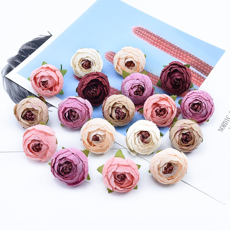 6 stuks 4CM thee rozen hoofd bruiloft bedrijf bloem muur accessoires home decor een cap diy box goedkope kunstmatige bloemen