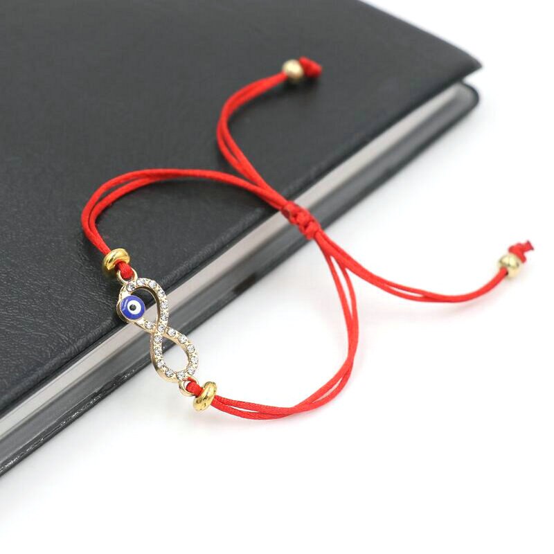 Pulsera con abalorios de circonia cúbica Infinity 8 para hombre y niña, cuerda de hilo de cuerda roja, pulseras para parejas, para niños y mujeres