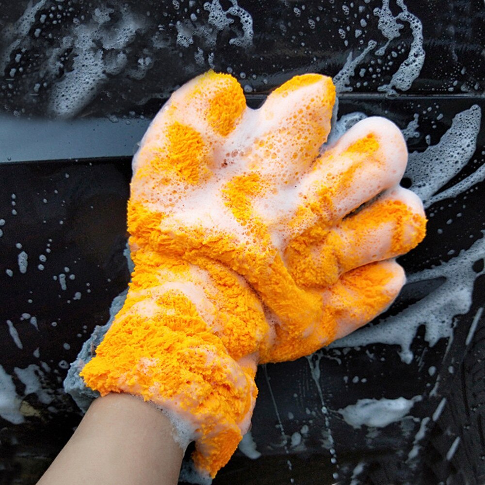 Soft Double-sided Coral Fleece Car Wash Gloves 5-finger Gloves Multifunctional Cleaning Gloves for Car Washing Special Gloves
