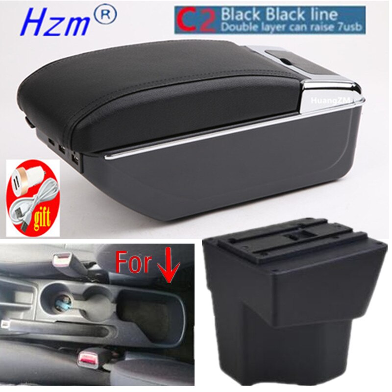 For KIA Rio 5 Armrest Rio parts dedicated Car Armrest box Storage box car accessories Interior USB: C2 black line 7USB