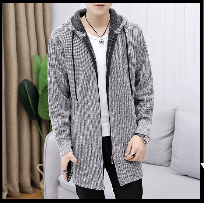 mannen Herfst Winter Lange Sweatercoat Rits Trui Vesten Mannelijke Lange Mouwen Hooded Sweater Bovenkleding Truien M-3XL: Grijs / XL