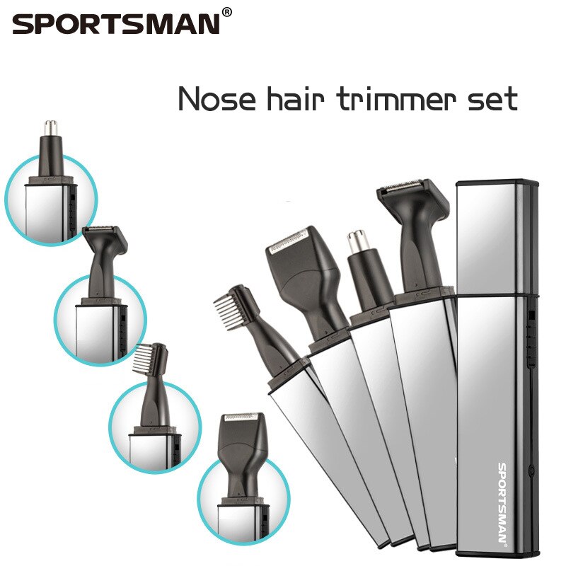 Sportsmand 4 in 1 usb elektrisk mini barbermaskine øjenbryn trimmer side brænder genopladelig usb næse hår trimmer barbering øjenbryn
