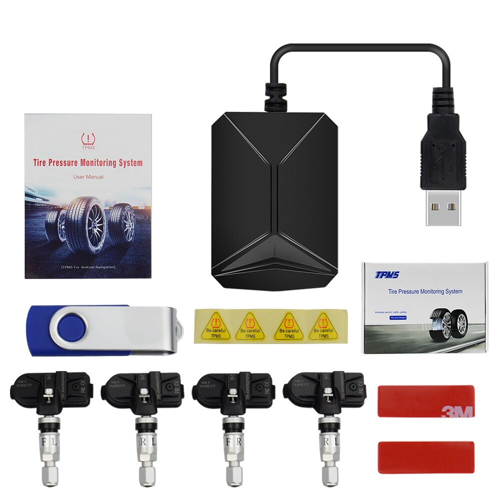 USB TPMS voor Android Auto Bandenspanningscontrolesysteem Navigatie Met 4 Interne Externe Sensor Bandenspanning Alarm