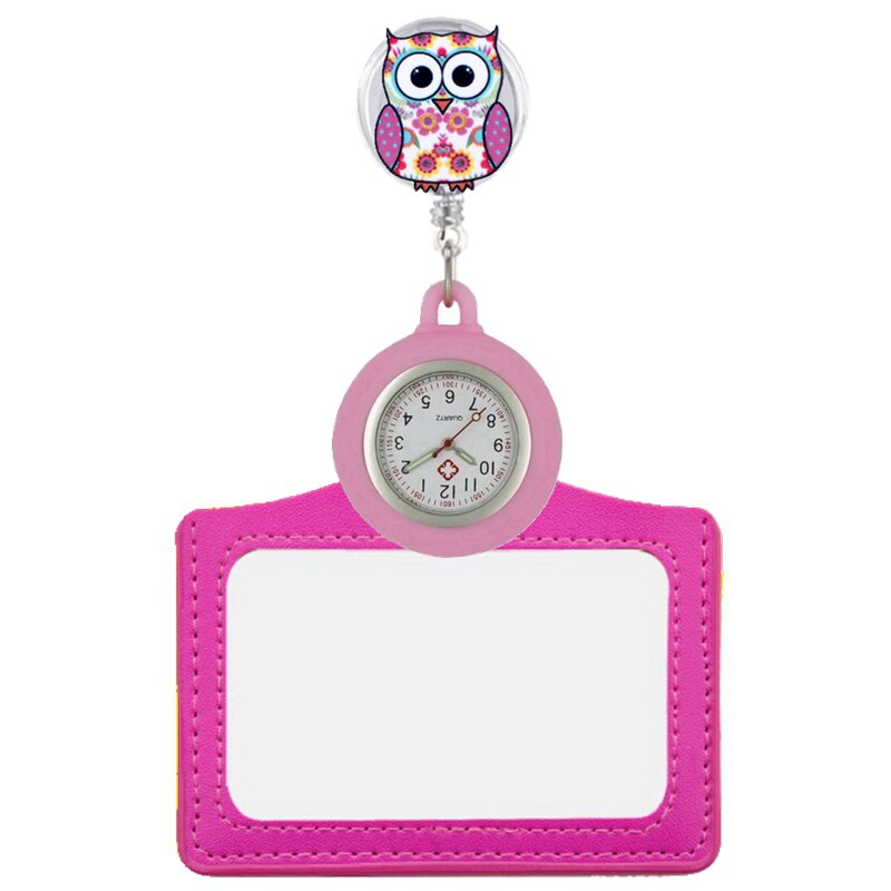 Mooie Leuke Mooie Uil Verpleegster Pocket Horloges Doctor Intrekbare Badge Reel Horloges Met Id Kaarten Houders