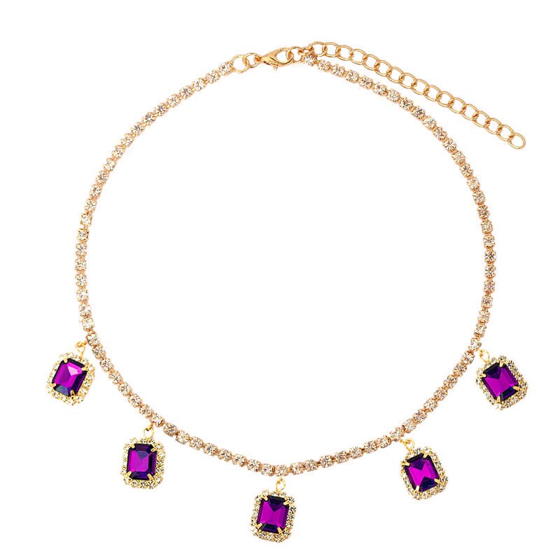 Multicolor Square Crystal Choker Necklace For Women Jewelry Gold Silver Color Bling Rhinestone Tennis Chain Necklace Collar: 037804PP