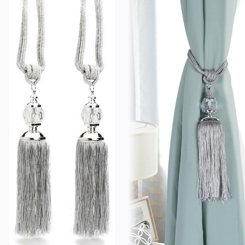 1 Pair Home Curtain Rope Tassel Holdback Modern Crystal Pearl Ball Tieback