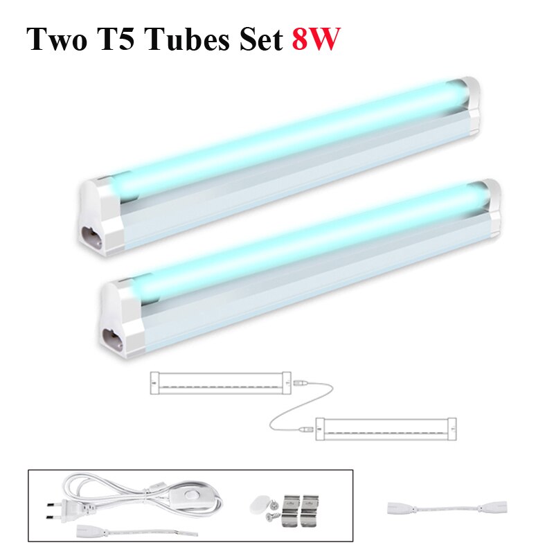 UVC Lamp Disinfection Germicidal Light 36W Fridge Deodorizer Air Sanitizer Purifier Odor Eliminators for Rooms Cabinets Wardrobe: Two T5 Tube Set 8W / EU Plug 220V