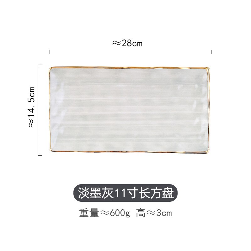 Gouden Rand Porselein Diner Plaat Set Ronde Keramische Serveerschaal Servies Set Plaat Schotel Kom Servies Set: Grey