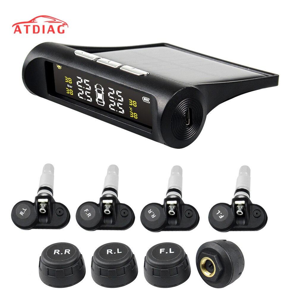Système de surveillance TPMS de pression des pneus, charge solaire, écran LCD numérique HD, alarme automatique sans fil avec 4 capteurs,
