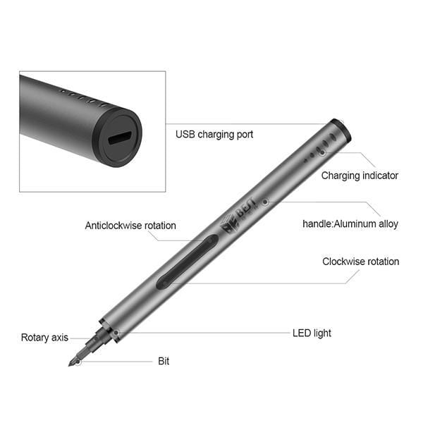 Electric Screwdriver Electrical Precision Screwdriver Kit 2 Gear Torque 400 Screw Rechargeable Magnetic Aluminum Case B