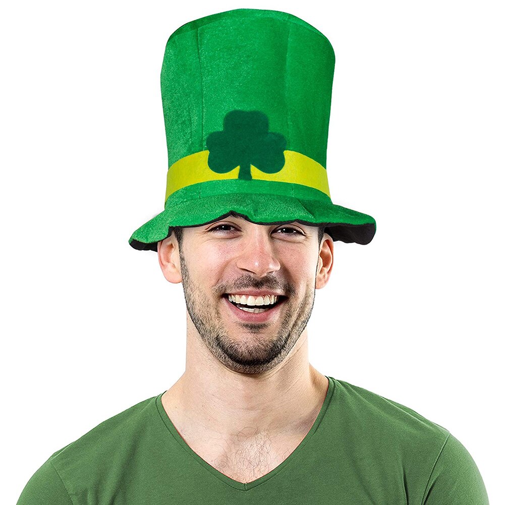 Irish St Patrick Day Green Shamrock Velvet High Top Hat Party Adult Cap Costumes