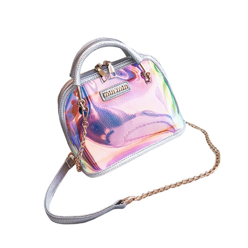 Vrouwen Holografische Transparante Kleine Handtas Satchel Messenger PVC Crossbody Schoudertas Purse: Zilver