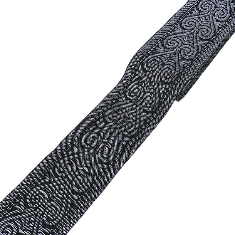 Ruban Jacquard tissé en dentelle ethnique, 7 Yards, 5CM, motif géométrique noir et argent, Vintage, pour vêtements de rideaux