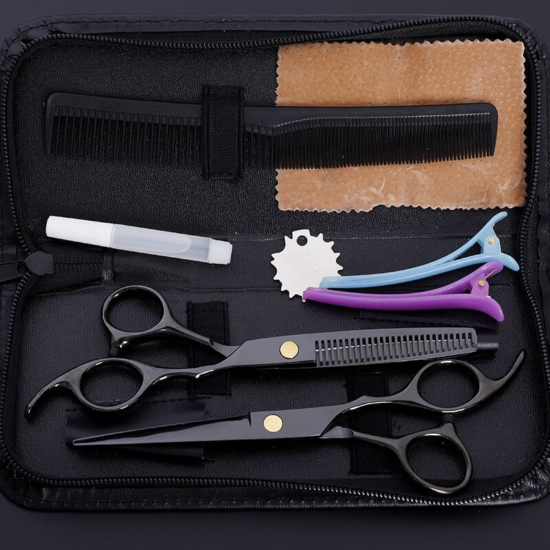 Costway 440 Steel 6 Inch Black Hair Scissors Set Cutting Barber Salon Haircut Thinning Shears Hairdressing Scissors