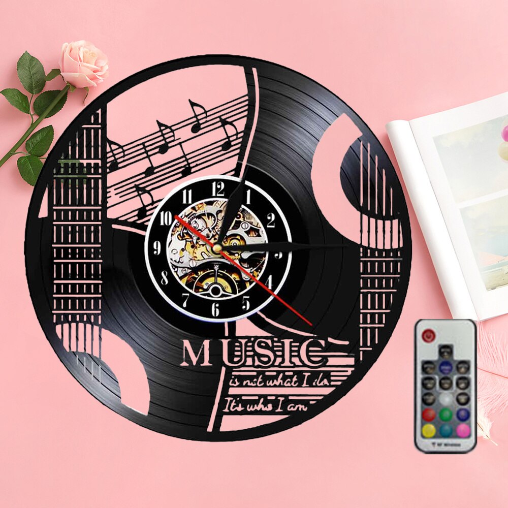 Vinyl Record Wall Clock Musical Note Instrument Wall Clock Wall Hanging Clock (without Lamp Shipment without Battery): Black 1