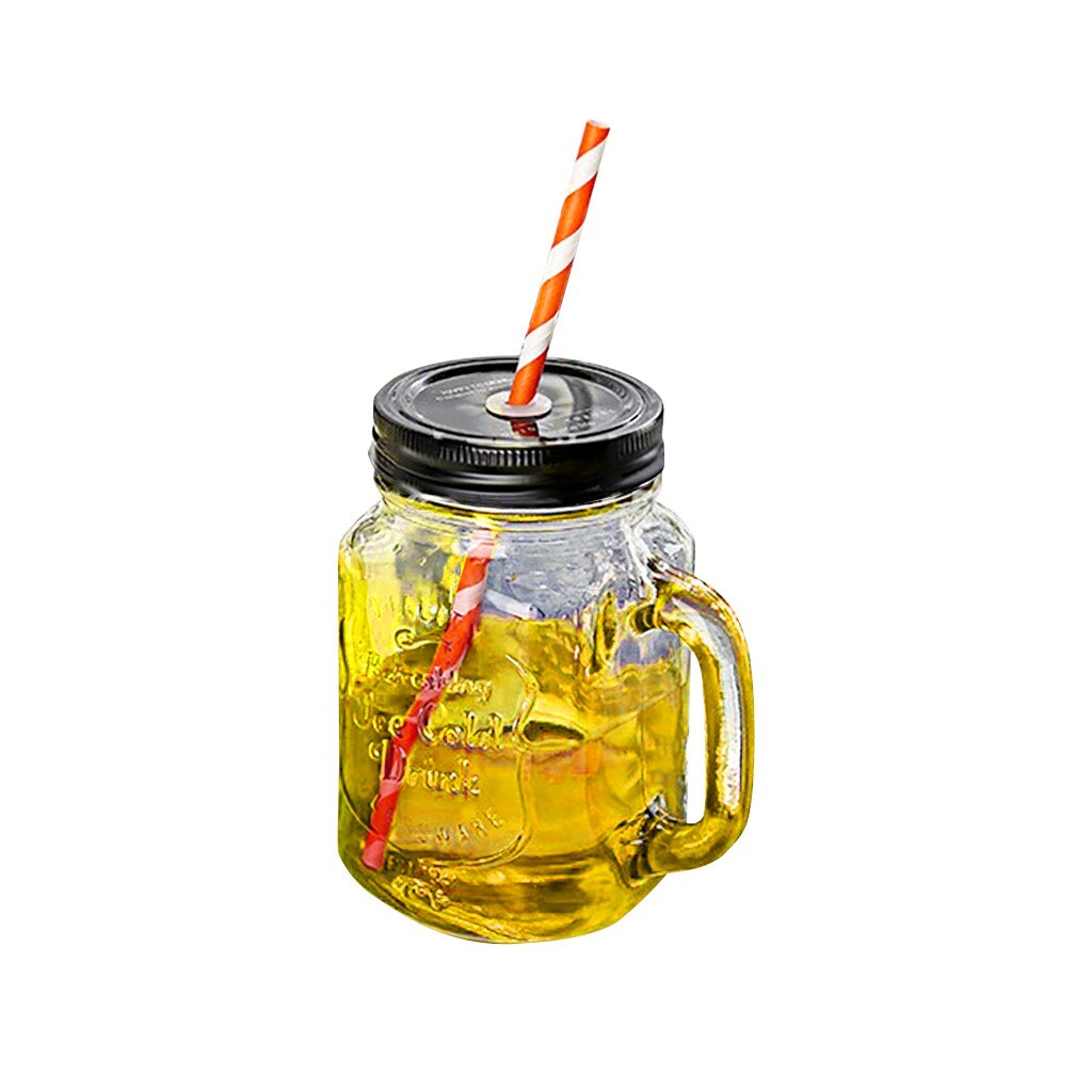 Mason Jar Glas Zomer Stijl Beker Met Huishouden Drinken Koffie Cup Praktische Gemak Thuis: YELLOW