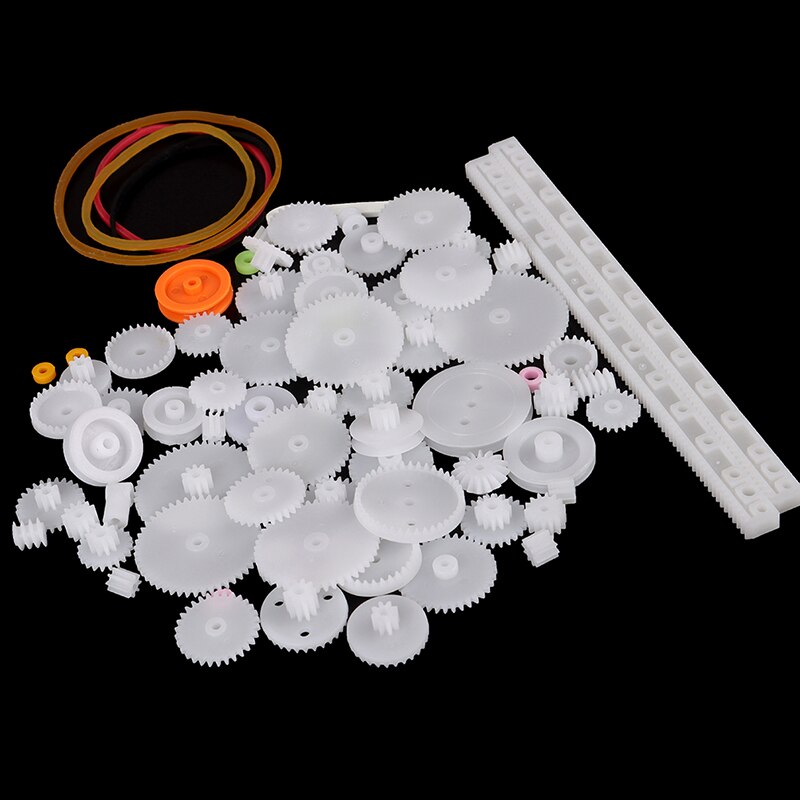 75 st/set plast kuggstång remskiva snäckväxel enkel- och dubbelväxlade tänder för leksaksbil gör-det-själv-kit
